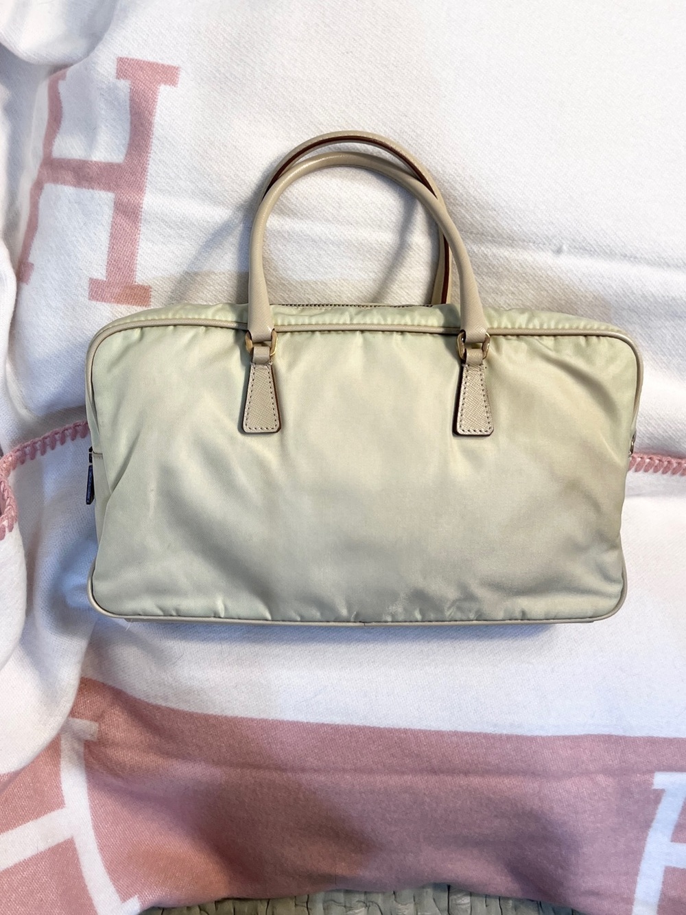 Prada⭐️Authentic Pale Yellow Nylon Top-Handle Gold hardware Hobo Bag - Picture 3 of 12